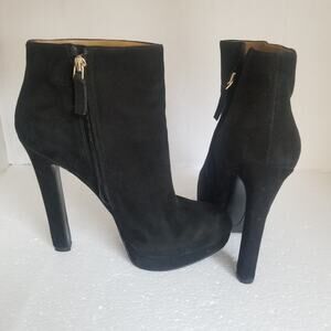 Nine West Boots Womens 8.5 M Black Plumperfect Leather Ankle Heel Side Zip